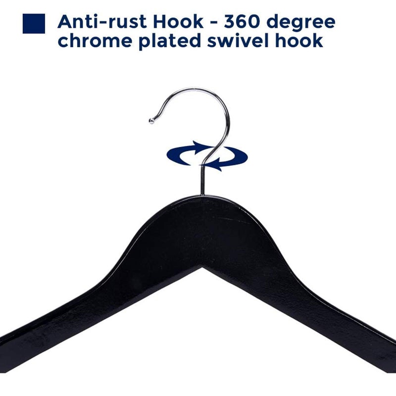 JS Hanger Wooden Coat Hangers, 20 Pack High Grade Wood Suit Hangers with Non Slip Pant Bar - Extra Smooth and Splinter Free Black Finish - Image 5