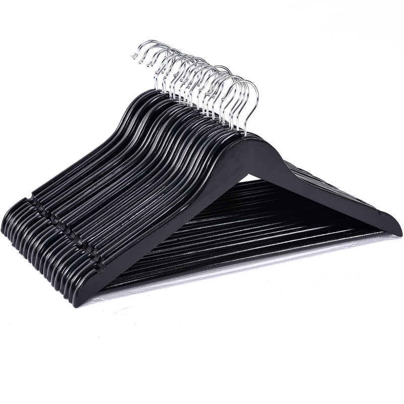 JS Hanger Wooden Coat Hangers, 20 Pack High Grade Wood Suit Hangers with Non Slip Pant Bar - Extra Smooth and Splinter Free Black Finish - Image 1