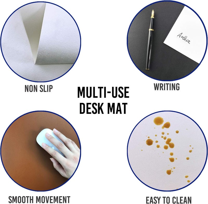 Aothia Leather Desk Pad Protector, Mouse Pad, Office Desk Mat, Non-Slip PU Leather Desk Blotter, Laptop Desk Pad, Waterproof Desk Writing Pad for Office and Home (Brown,31.5" x 15.7") - Image 4