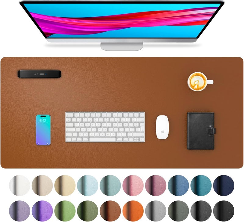 Aothia Leather Desk Pad Protector, Mouse Pad, Office Desk Mat, Non-Slip PU Leather Desk Blotter, Laptop Desk Pad, Waterproof Desk Writing Pad for Office and Home (Brown,31.5" x 15.7") - Image 1