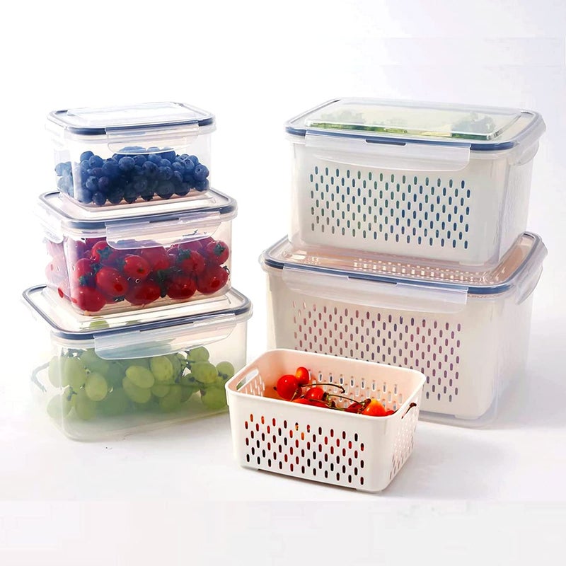 TYCOM 5Piece Fruit Storage Containers with Strainer for Fridge  Lettuce Keeper White BPAFree