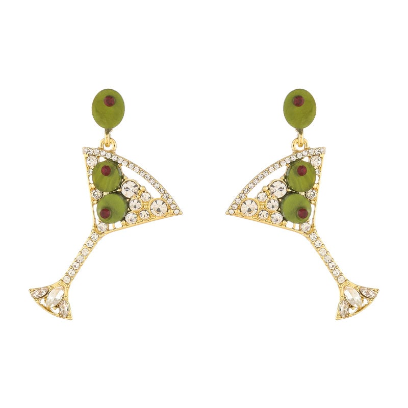 Madison Tyler Martini Earrings for Women | Gold Plated Olive Green Dangle Earrings | Fun Drink Dangle Earrings for Women Jewelry Gifts - Image 1