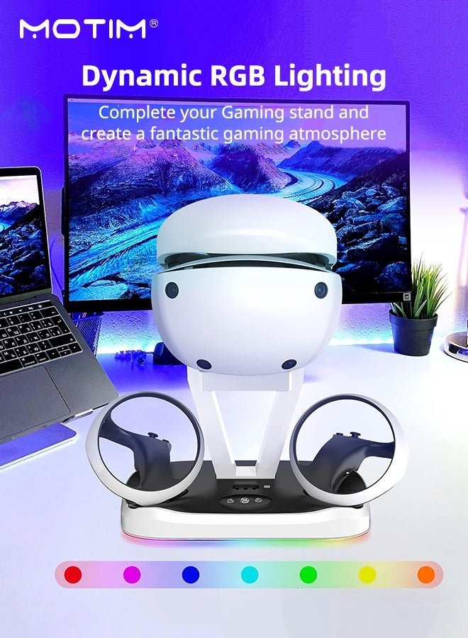 Motim Charging Dock Stand for PS5 VR2 with RGB Light, Charging Station Support for PS5 VR2 Headset, Game Accessories Holder for Playstation VR2 Headphone with 3 Magnetic Adapters for Sense Controller  - Image 5