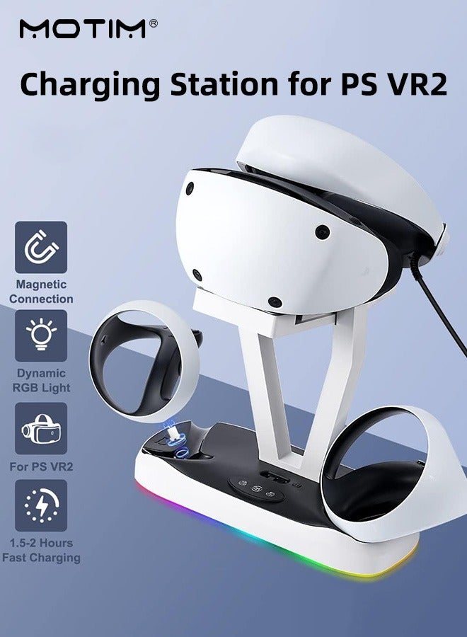 موتيم حامل شحن لـ PS5/PS5 VR2 مزود بمصباح LED RGB، حامل PS5 لدعم سماعة PS5 VR2، حامل سماعة وشاحن مزدوج لجهاز التحكم PS5 مزود بثلاثة محولات مغناطيسية لجهاز التحكم Sense - Image 3