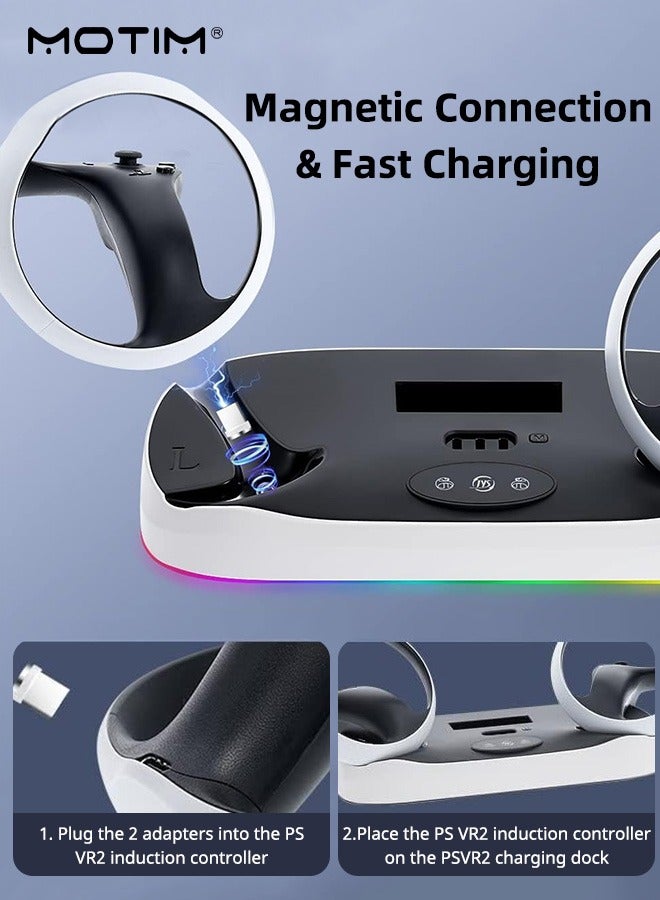 موتيم حامل شحن لـ PS5/PS5 VR2 مزود بمصباح LED RGB، حامل PS5 لدعم سماعة PS5 VR2، حامل سماعة وشاحن مزدوج لجهاز التحكم PS5 مزود بثلاثة محولات مغناطيسية لجهاز التحكم Sense - Image 4