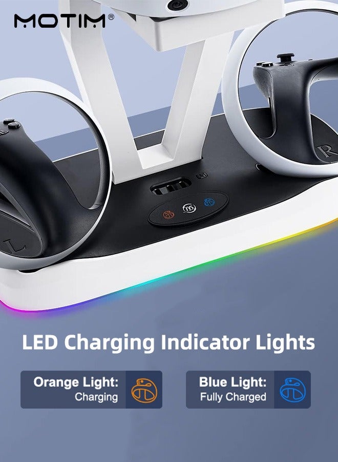 موتيم حامل شحن لـ PS5/PS5 VR2 مزود بمصباح LED RGB، حامل PS5 لدعم سماعة PS5 VR2، حامل سماعة وشاحن مزدوج لجهاز التحكم PS5 مزود بثلاثة محولات مغناطيسية لجهاز التحكم Sense - Image 5