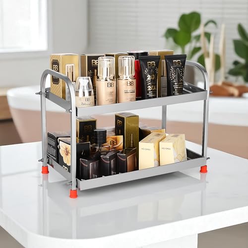TechSrmaji 2-Tier Stainless Steel Kitchen Rack – Countertop Organizer Storage Shelf | Rustproof Space Saver Rack for Spices, Jars, Utensils | Multipurpose Shelf Stand for Kitchen, Bathroom (2-Shelf) - Image 2