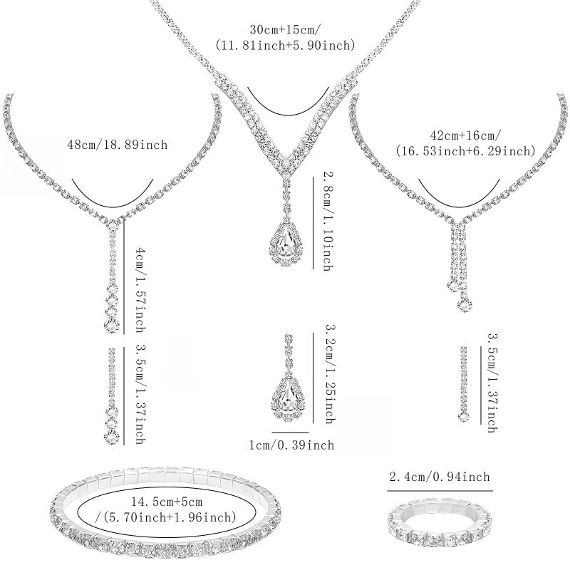NEWITIN 15 Pieces Silver Jewelry Set for Women Prom Costume Jewels Rhinestone Crystal Necklaces Tennis Bracelets Rings Earrings Set Bridal Wedding Jewelry Sets for Brides Bridesmaid - Image 2