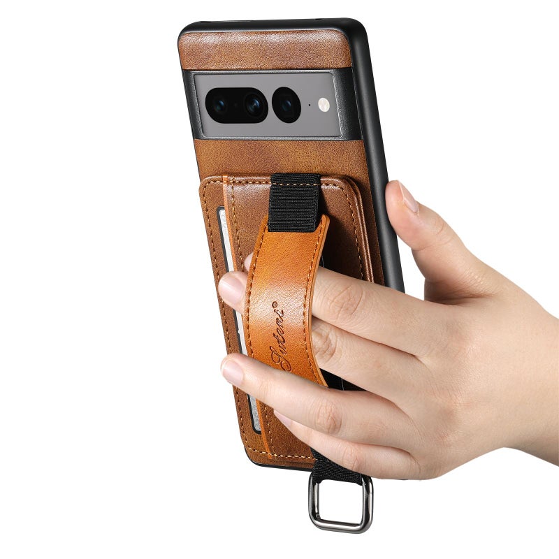 Suteni For Googel Pixel 9 H13 Card Wallet Wrist Strap Holder Pu Phone Case(Brown) - Image 4