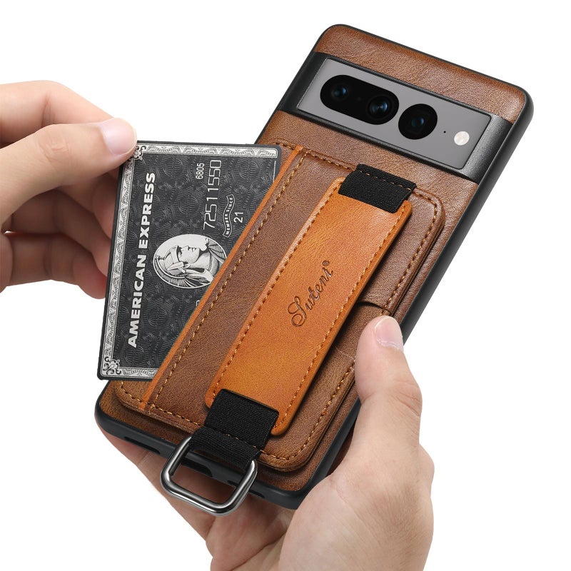 Suteni For Googel Pixel 9 H13 Card Wallet Wrist Strap Holder Pu Phone Case(Brown) - Image 3