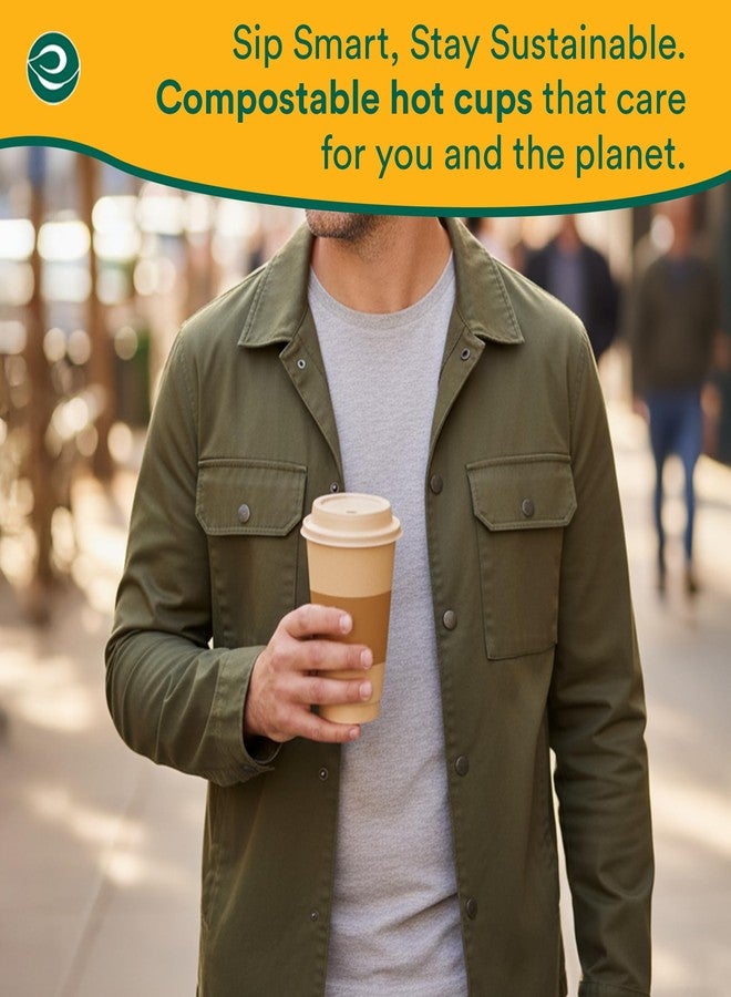 ECO SOUL 50 Pack 16 oz Disposable Coffee Cups with Lids & Sleeves Eco-Friendly, Biodegradable, Compostable, Leak-free & Sturdy To Go Hot Drink Cup for Tea, Chocolate Party Travel Cafe Office & Home - Image 5