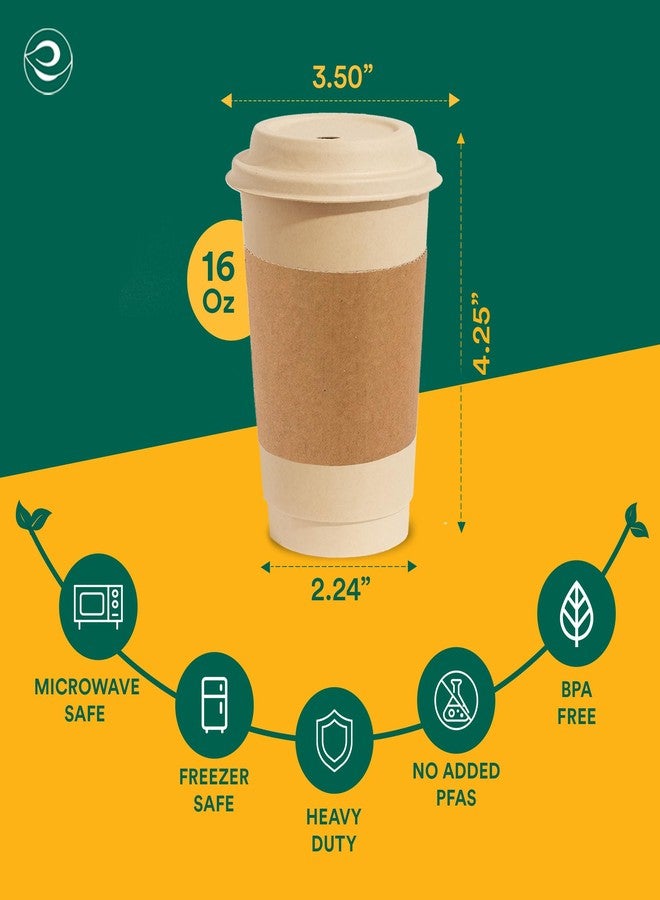 ECO SOUL 50 Pack 16 oz Disposable Coffee Cups with Lids & Sleeves Eco-Friendly, Biodegradable, Compostable, Leak-free & Sturdy To Go Hot Drink Cup for Tea, Chocolate Party Travel Cafe Office & Home - Image 2