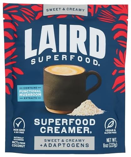 Laird Superfood Non-Dairy Coconut Powder Creamer - Sweet & Creamy + Adaptogens - Superfood Creamer with Functional Mushrooms - Non-GMO, Vegan, 8 oz. Bag, Pack of 1 - Image 5