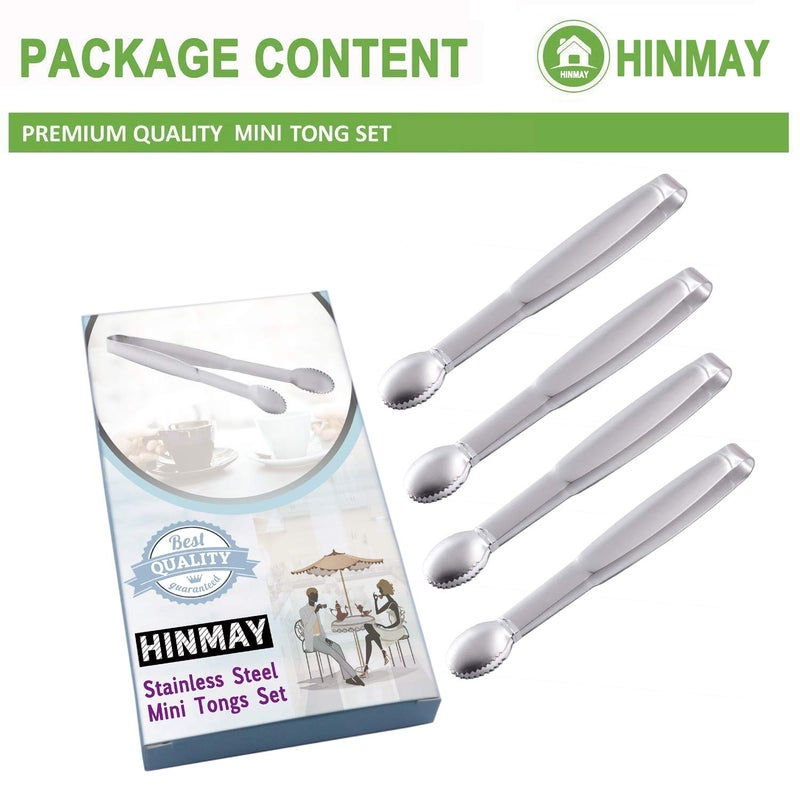 HINMAY Mini Tongs 5-3/4 Inch Stainless Steel Small Serving Tongs, Tiny Kitchen Tong for Appetizers, Tea Party, Coffee Bar, Desserts, Set of 4 - Image 2