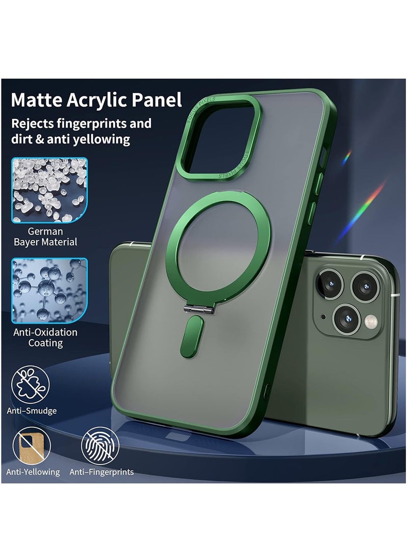 Magnetic Case for iPhone 14 Pro Max Case with Invisible Stand,Compatible with Mag Safe,Translucent Matte Case,Tempered Glass Screen Protector and Camera Lens Protector, 6.7 Inch - Green