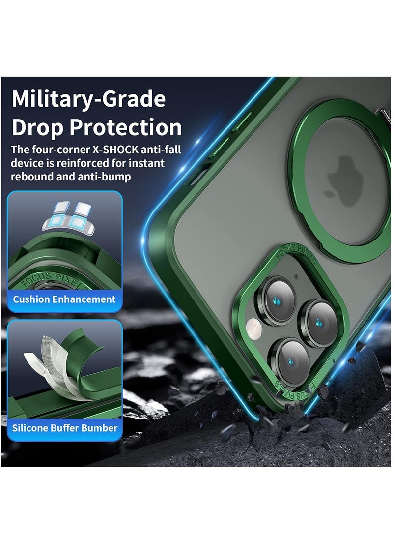 Magnetic Case for iPhone 14 Pro Max Case with Invisible Stand,Compatible with Mag Safe,Translucent Matte Case,Tempered Glass Screen Protector and Camera Lens Protector, 6.7 Inch - Green