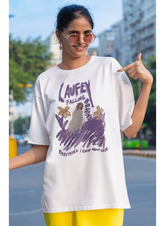 Fuddy Fashion Unisex Laufey Printed T-Shirt, Oversize Falling Behind Chords Printed T-Shirt