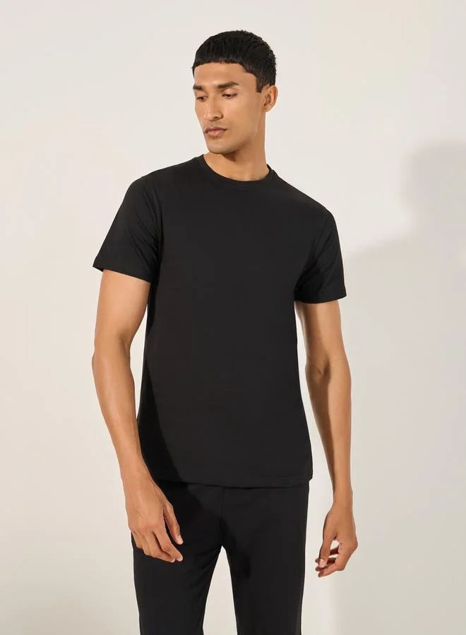 Styli Solid Crew Neck T-Shirt and Printed Waistband Pyjama Set