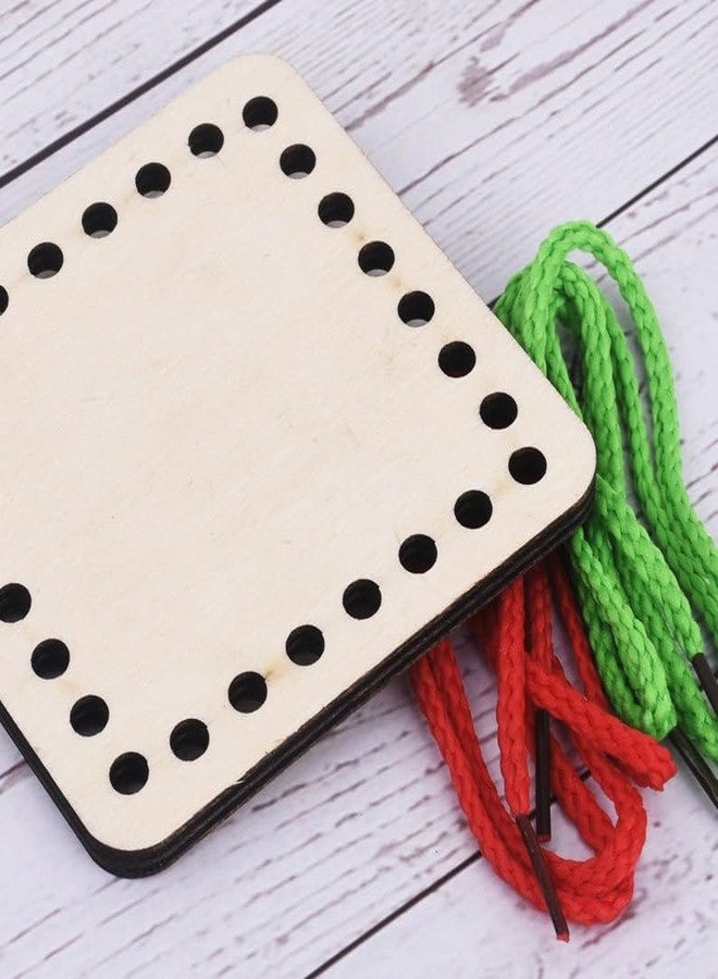Curious Button Wood Lacing Toy Learning Sewing Toys|Learning Fine Motor Skill Travel Toy|Square Shape Lacing Activity Toy-1 pc|Wooden Lacing Toy,Educational Threading Activity Puzzles - Image 1