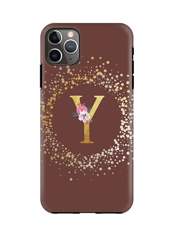 Stylizedd Monogram Tough Series for Apple iPhone 11 Pro Max Custom Initials Floral Pattern Tough Pro Dual Layer hybrid PC inner TPU protection Alphabet- Y (Brown) - Image 1