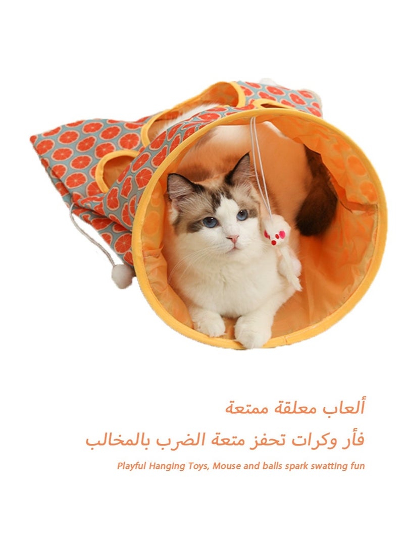Interactive Cat Play Tunnel for Saudi Homes - Foldable Crinkle Toy with Hanging Mouse & Balls, Interactive Peek-a-Boo Game for Persian Cats, Saves Furniture - Image 1