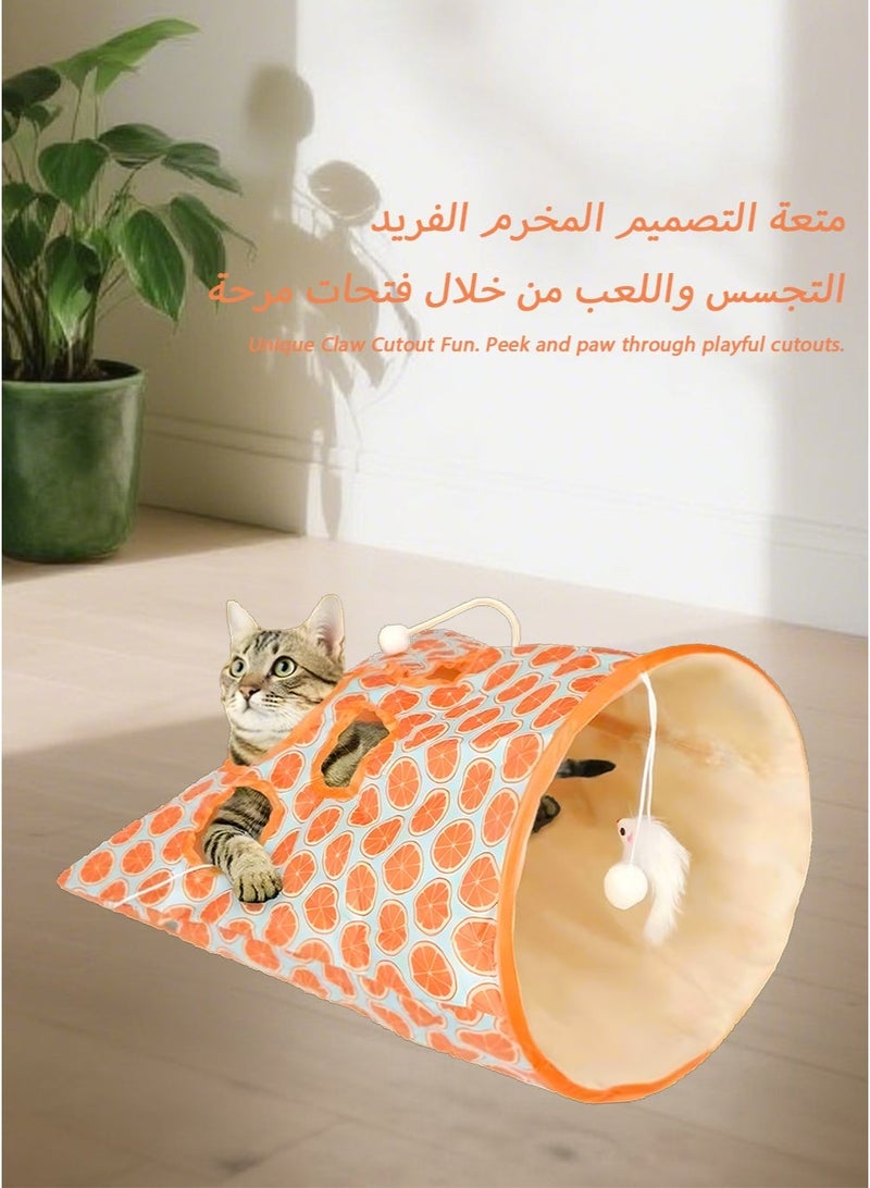 Interactive Cat Play Tunnel Toy for Saudi Homes - Foldable Crinkle Toy with Hanging Mouse & Balls, Interactive Peek-a-Boo Game for Saudi Cats, Saves Furniture - Image 1