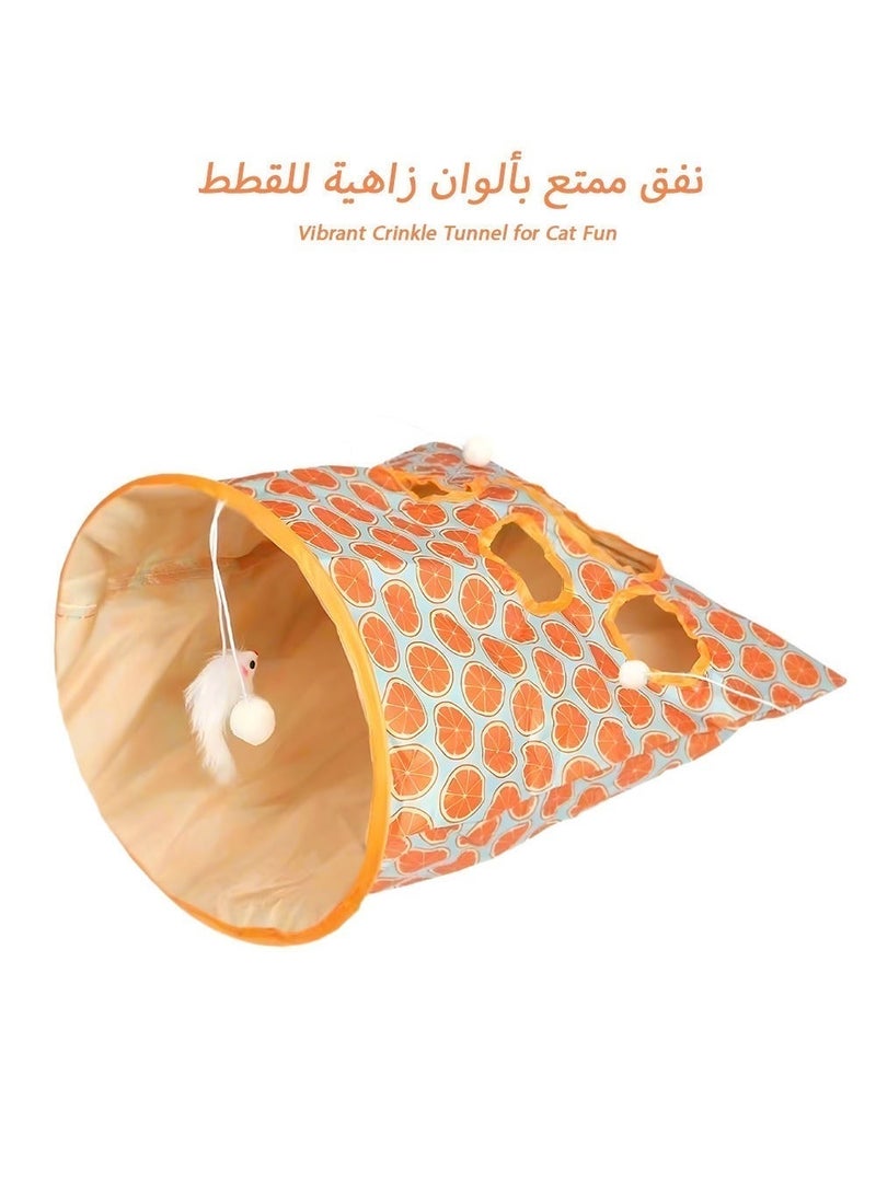 Interactive Cat Play Tunnel Toy for Saudi Homes - Foldable Crinkle Toy with Hanging Mouse & Balls, Interactive Peek-a-Boo Game for Saudi Cats, Saves Furniture - Image 2
