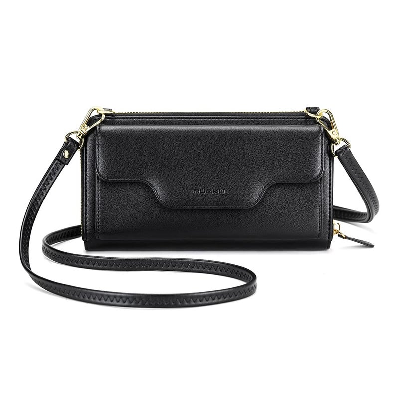 nuoku Wristlet Crossbody Bags for Women, Small Clutch Purses, Cell Phone Wallet, Rfid, BLACK - Image 1