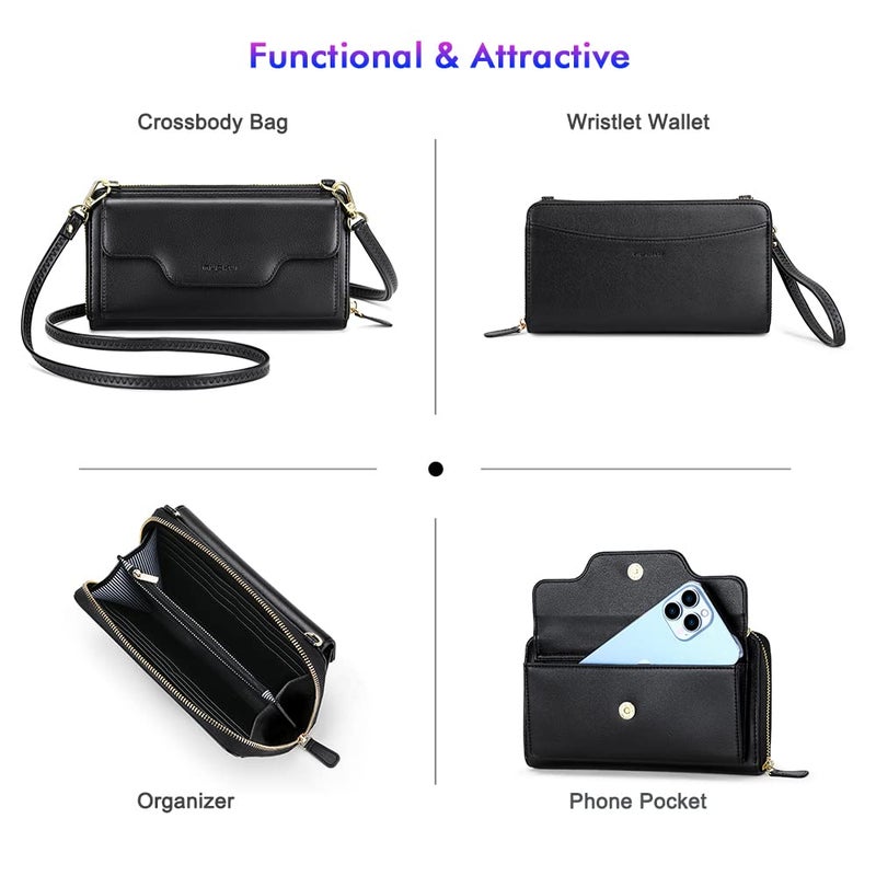 nuoku Wristlet Crossbody Bags for Women, Small Clutch Purses, Cell Phone Wallet, Rfid, BLACK - Image 3