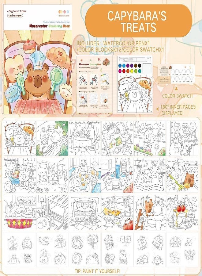 SAMVARDHAN Watercolor Painting Book Set – DIY Graffiti Coloring Note-Book with Watercolor Gouache Brush, Creative Cartoon Coloring Book, Dip Water to Paint Painting Set for Kids(Capybara) - Image 2