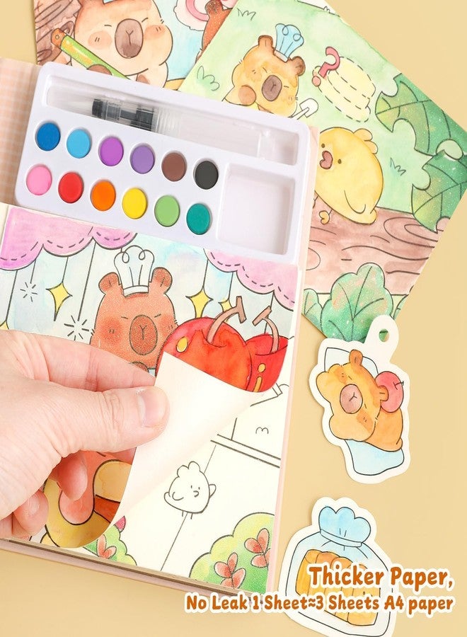 SAMVARDHAN Watercolor Painting Book Set – DIY Graffiti Coloring Note-Book with Watercolor Gouache Brush, Creative Cartoon Coloring Book, Dip Water to Paint Painting Set for Kids(Capybara) - Image 5