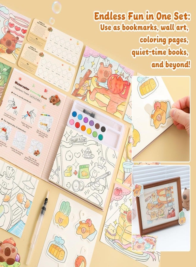 SAMVARDHAN Watercolor Painting Book Set – DIY Graffiti Coloring Note-Book with Watercolor Gouache Brush, Creative Cartoon Coloring Book, Dip Water to Paint Painting Set for Kids(Capybara) - Image 4