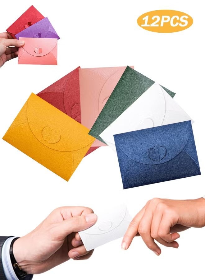 YJ 12 PCS Colored Gift Card Envelopes, 2.7 x 3.9 inch Mini Envelope with Heart-shaped Clasp, Cute Pocket Envelopes for Business Card, Credit Card, Note Card and Keycard - Image 1