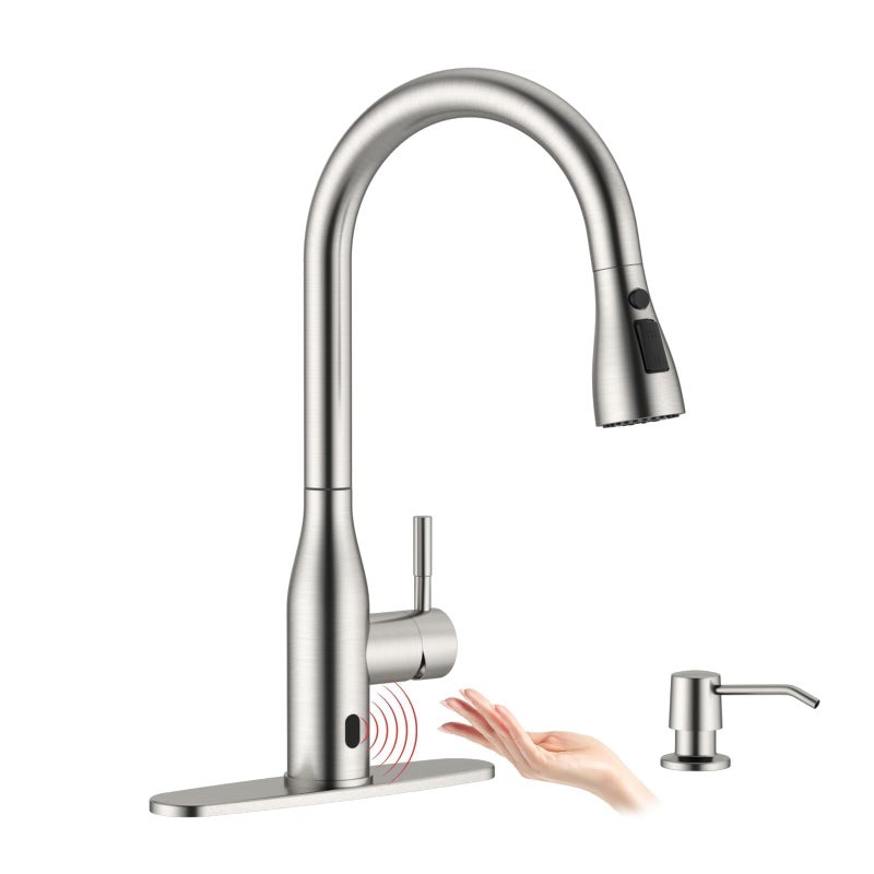 APPASO Touchless Kitchen Faucet with PullDown Sprayer Kitchen Sink Faucet Touchless Brushed Nickel Single Handle HandsFree Motion Sensor Faucets Suitable for 1 or 4Hole Sink Stainless Steel - Image 2