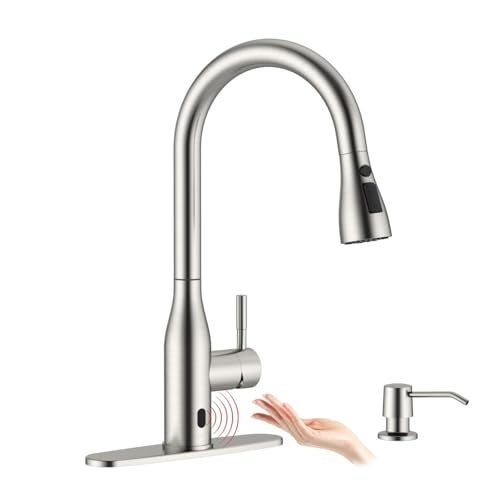 APPASO Touchless Kitchen Faucet with PullDown Sprayer Kitchen Sink Faucet Touchless Brushed Nickel Single Handle HandsFree Motion Sensor Faucets Suitable for 1 or 4Hole Sink Stainless Steel - Image 1