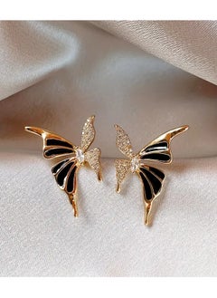Home Clearance Sale Golden Butterfly Earrings for Women - Asymmetrical Design Zinc Alloy Studs with Glass Inlay, Elegant Fashion Jewelry for Ages 14+, 1 Pair  - Image 1