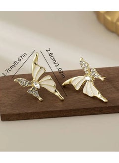 Home Clearance Sale Golden Butterfly Earrings for Women - Asymmetrical Design Zinc Alloy Studs with Glass Inlay, Elegant Fashion Jewelry for Ages 14+, 1 Pair  - Image 3