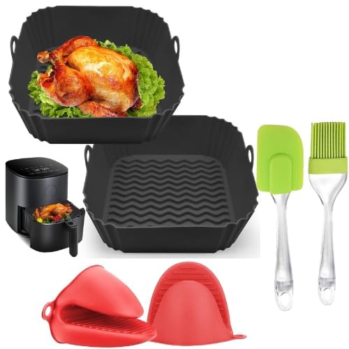 VALTUJA The Complete Air Fryer Package 2 Air Fryer Liners Accessories 85 inch 59 Qt Food Grade BPAFree Reusable Silicone BasketsPotsLiners with Oven Mitt