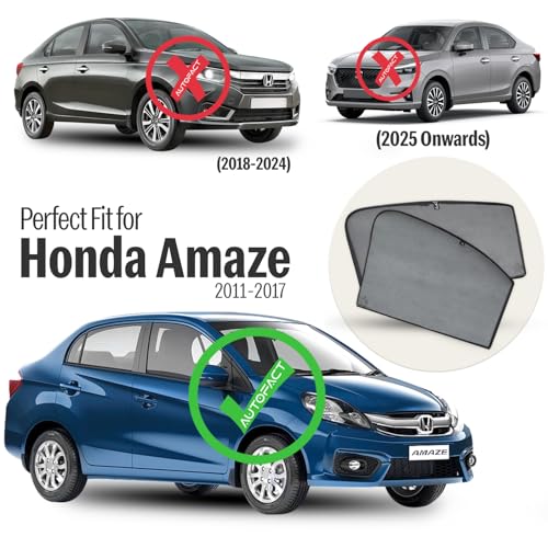 Autofact Car Sunshades for Honda Amaze Old (2011 to 2017), UV Protection, Useful Car Accessories, Custom fit Sun Shades for Side Windows, Set of 4 - Image 2