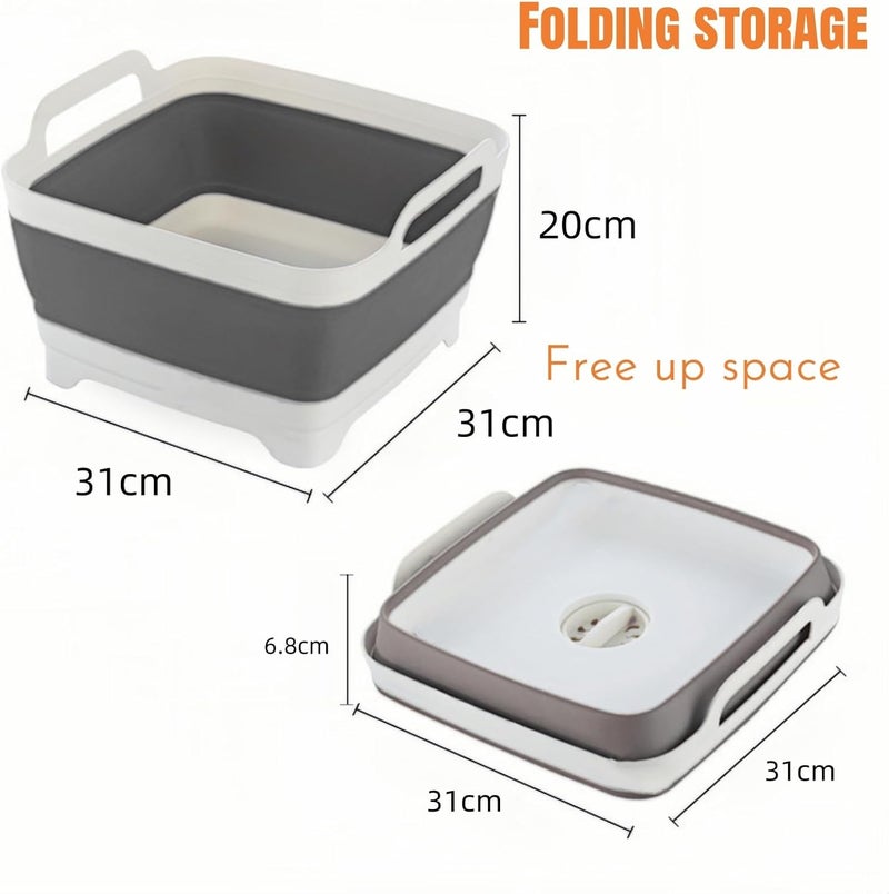 JDLYEVER Folding Kitchen Cleaning Bucket - Collapsible Vegetable Washing Basin with Drainage Basket, Space-Saving Multi-Purpose Sink for Camping, Washing Fruits & Vegetables, 31x31x20cm - Image 3
