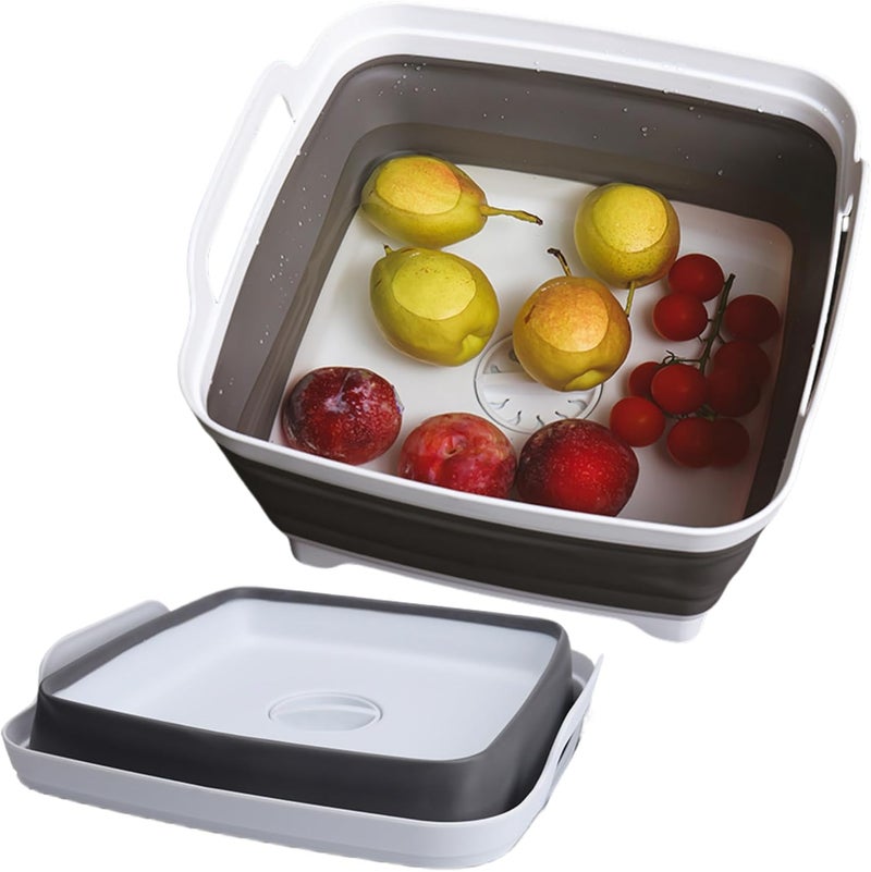 JDLYEVER Folding Kitchen Cleaning Bucket - Collapsible Vegetable Washing Basin with Drainage Basket, Space-Saving Multi-Purpose Sink for Camping, Washing Fruits & Vegetables, 31x31x20cm - Image 1