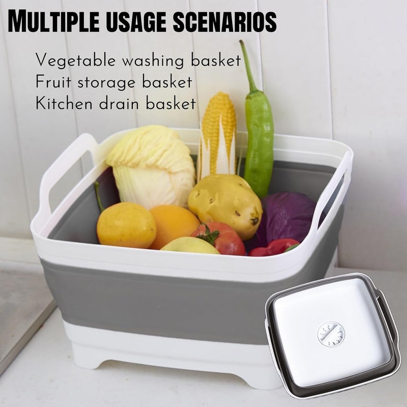 JDLYEVER Folding Kitchen Cleaning Bucket - Collapsible Vegetable Washing Basin with Drainage Basket, Space-Saving Multi-Purpose Sink for Camping, Washing Fruits & Vegetables, 31x31x20cm - Image 2