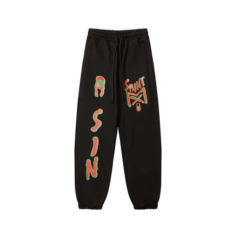 High Street Niche Vintage Letter Printed Sweatpants American-Style Men'S And Women'S Casual Leggings Trousers Trousers - Image 4