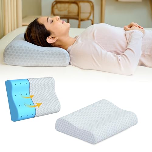CareFoam Gel Memory Cervical Neck Pillow for Pain Relief Sleep, Improves Posture & Spinal Alignment, Neck Pain Relief Cushion with Ultra Responsive Memory Foam Washable Cover-Queen-Grey Pack of 1 - Image 1