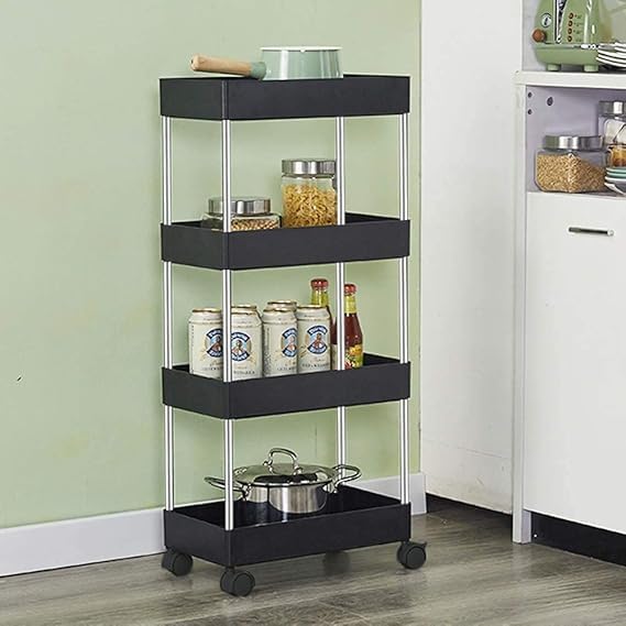 Leaffybezz Kitchen Trolley with Wheels, 4 Layer Kitchen Organizer Accessories Items & Storage Onion Potato Rack, Vegetable Basket for Kitchen Storage (Black) - Image 2