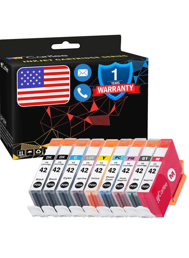 Cartlee Set of 9 Compatible High Yield Ink Cartridges Replacement for Canon CLI-42 PIXMA PRO-100 Pro100 100 100S CLI 42 (2 Black, 1 Cyan, 1 Magenta, 1 Yellow, 1 PC, 1 Photo M, 1 Gray, 1 Light Gray) - Image 1
