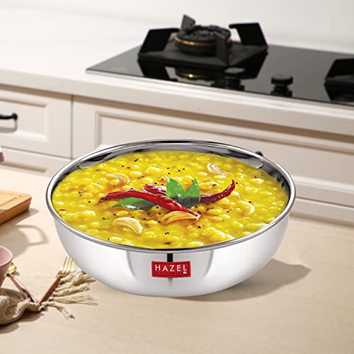 HAZEL Stainless Steel Kadai Without Handle | 1000 ml Steel Kadai | Stainless Steel Cookware & Serveware | Multipurpose Tasra for Daily Use - Image 2