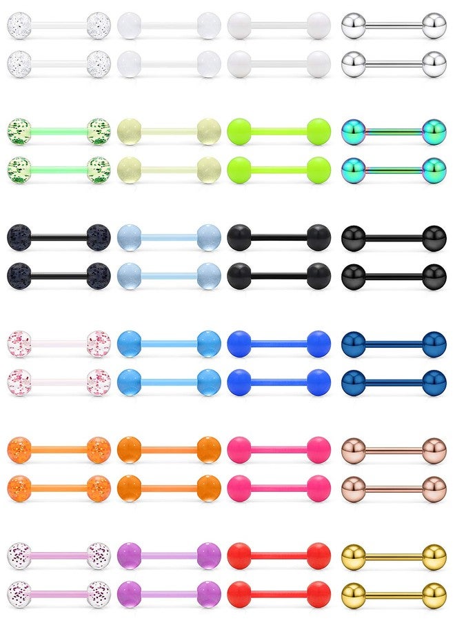 SCERRING حلقات حلمة SCERRING 14G، حلقات لسان مرنة من الأكريليك Bioflex والفولاذ المقاوم للصدأ، حلقات حلمة مستقيمة، حلقات ثقب الجسم، حلقات تثبيت للنساء والرجال، 9/16 بوصة، 48 قطعة - Image 1