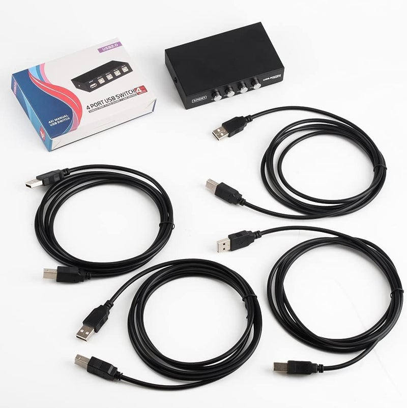 WiredCom Printer Sharing USB Switch 4 Ports | USB 2.0 Switch Selector Box | 4 Pcs usb printer cable, for PC, Computer, Printer, Scanner (1.5 meter) - Image 2