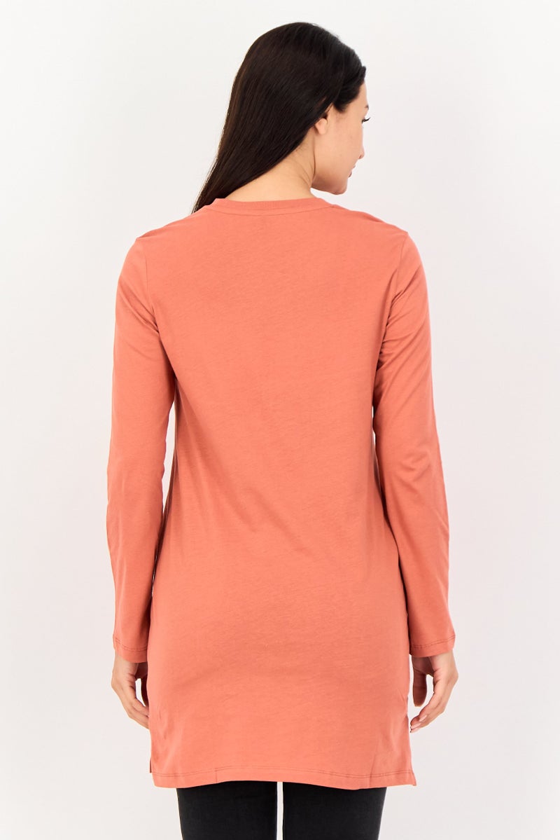 DeFacto Women Crew Neck Long Sleeve Graphic Print Tunic Top, Rust - Image 2